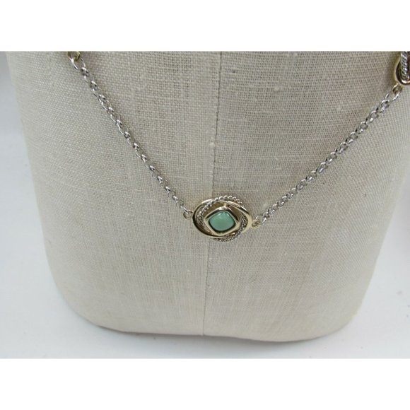 Green Faux Stone Long Necklace Chain 46174 - Picture 2 of 5